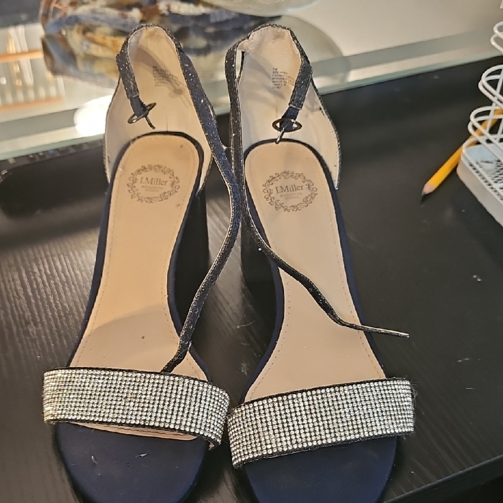 Navy Heels with Rhinestone Detail